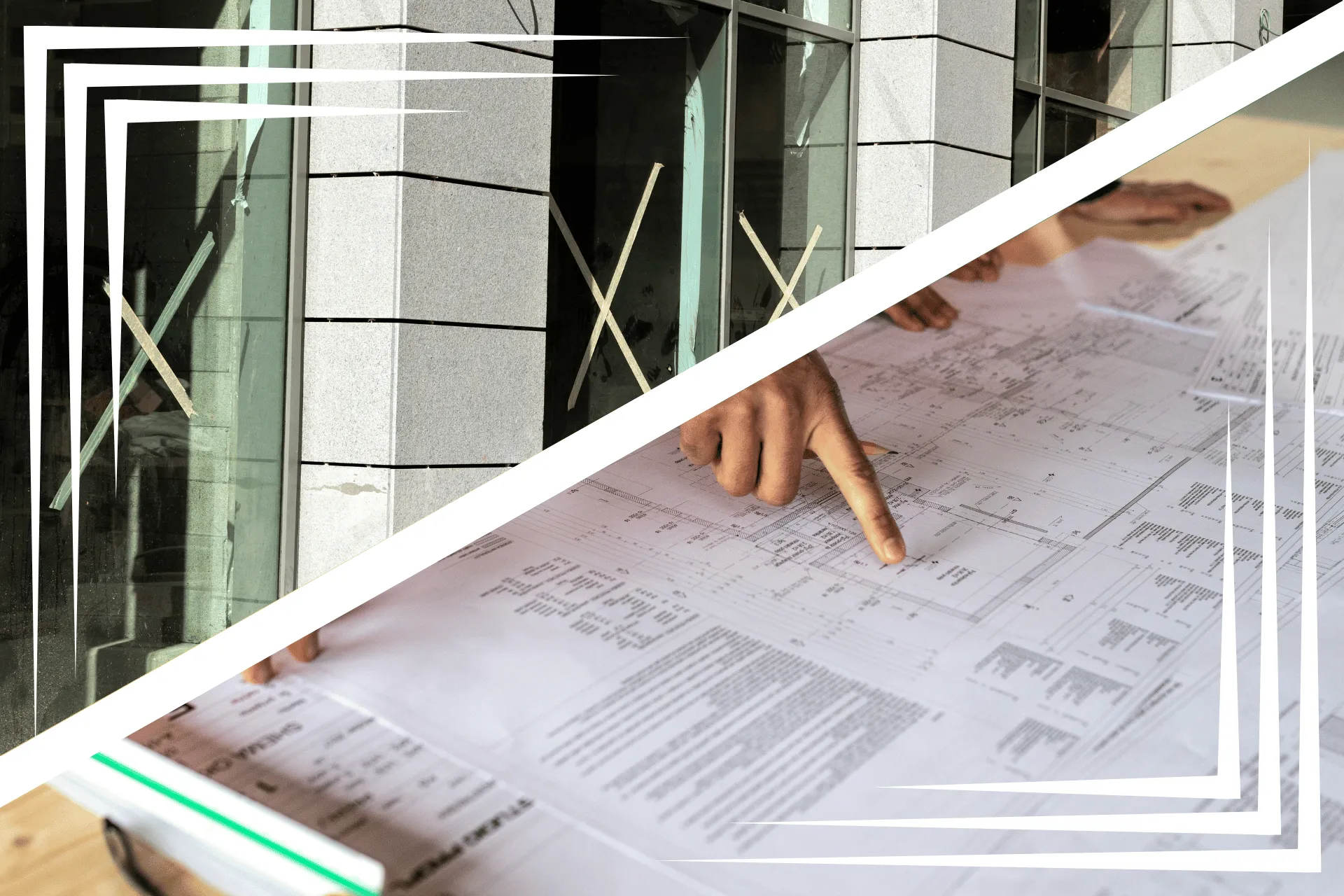 Menuiseries d'un bâtiment et plans de construction de bâtiment.